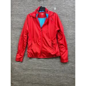 ASICS Jacket Womens Large Red Hooded Full Zip Running Reflective LED Windbreaker